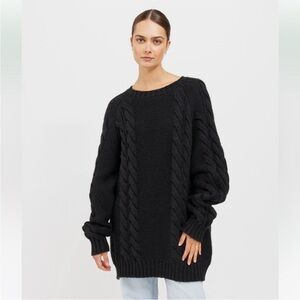 NWT Brunette The Label oversized and long, chunky black Cable Knit Sweater